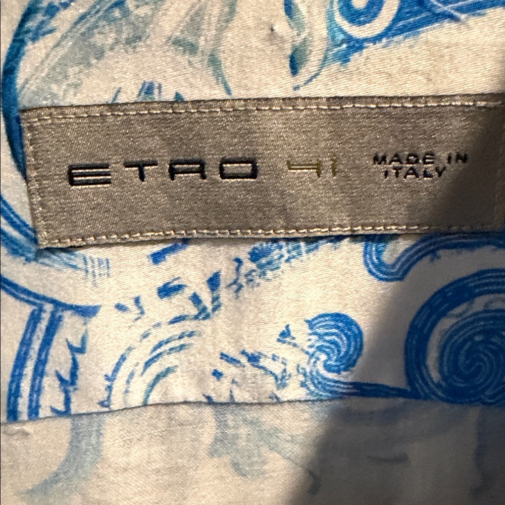 Etro Blue and White Paisley Men's Shirt Made in Italy - Picture 2 of 6
